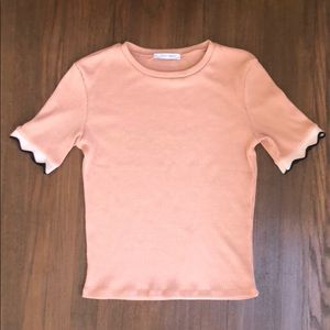 ZARA peach woven top wavy sleeves S